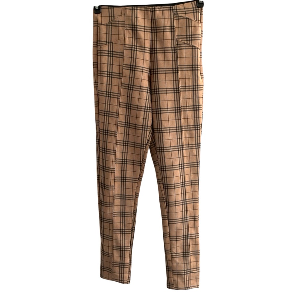 Plaid Tan Faux suede Skinny Pants